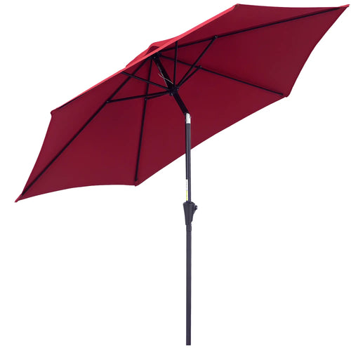 8.5FT Round Garden Parasol, 6 Ribs, Tilt Canopy with Crank Handle, Wine Red