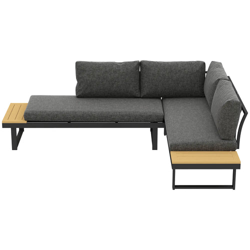 3-Piece Aluminum Corner Patio Set, 2 Loveseats, WPC Table, Grey