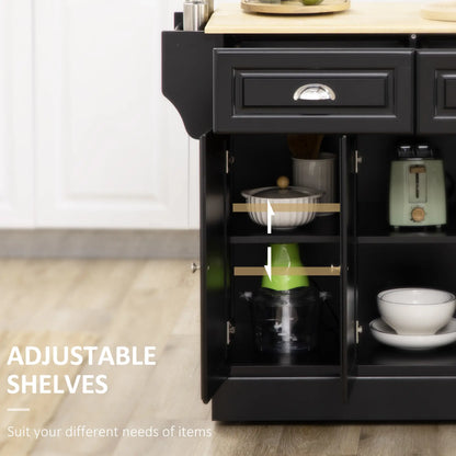 Kitchen Island with Storage, Rolling Cart, Rubber Wood Top, Black Kitchen Islands & Kitchen Carts at Gallery Canada