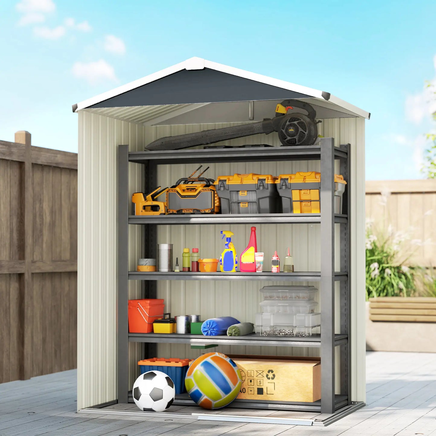 4.5 x 3ft Metal Garden Shed, Waterproof, Lockable Door, Dark Grey Sheds at Gallery Canada