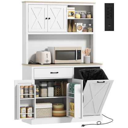 69 Inch Pantry Cabinet with Charging Station, Microwave Stand, Tilt Out Trash Can, White Kitchen Pantry Cabinets at Gallery Canada