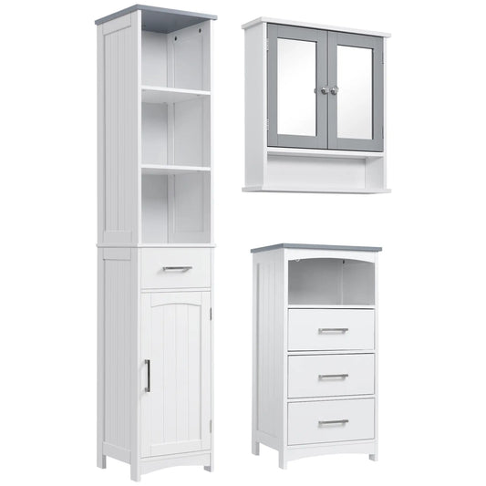 3-Piece Bathroom Set, Tall and Small Cabinets, Wall Mount Mirror, White Storage Cabinets White at Gallery Canada