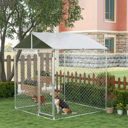 6.6' x 6.6' x 7.8' Outdoor Dog Kennel, Heavy Duty Galvanized Steel, Silver Houses, Kennels & Pens at Gallery Canada