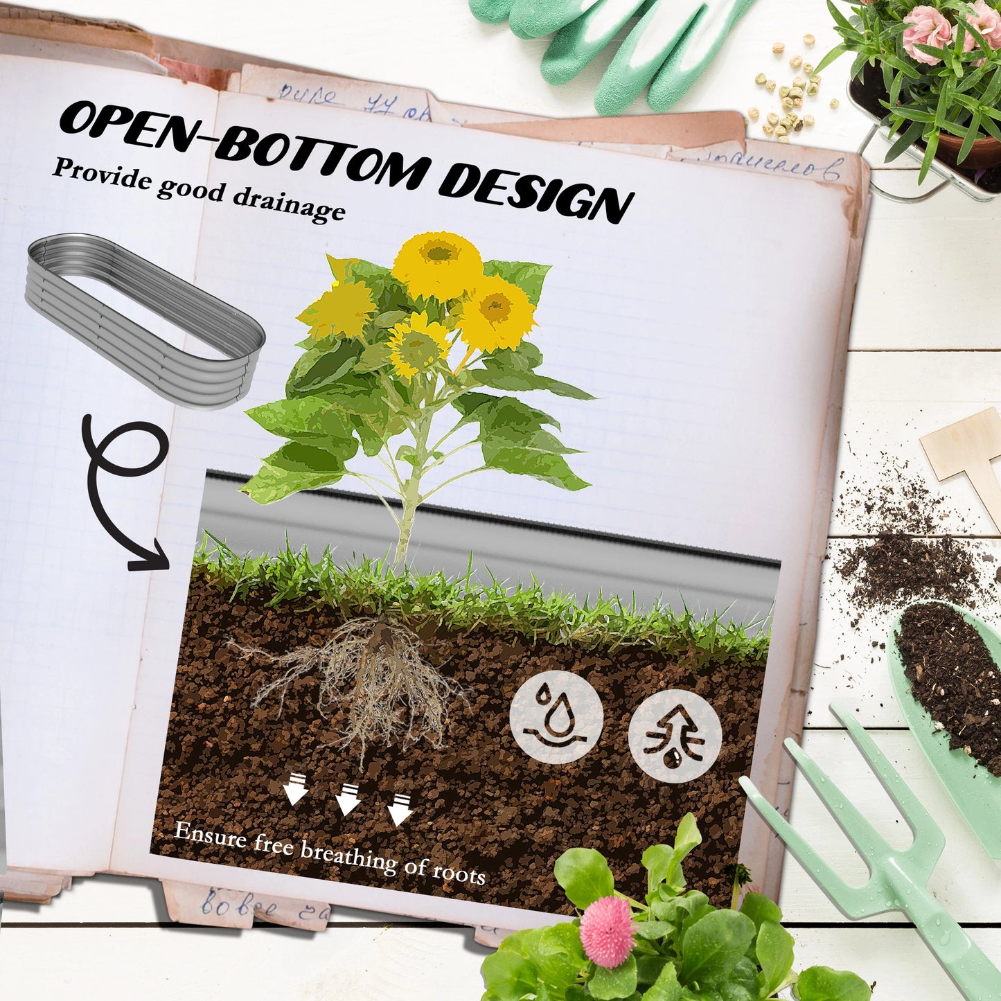 4.9 x 2 x 1ft Galvanized Raised Garden Bed, Metal Planter Box, Silver Galvanized Planter Boxes at Gallery Canada