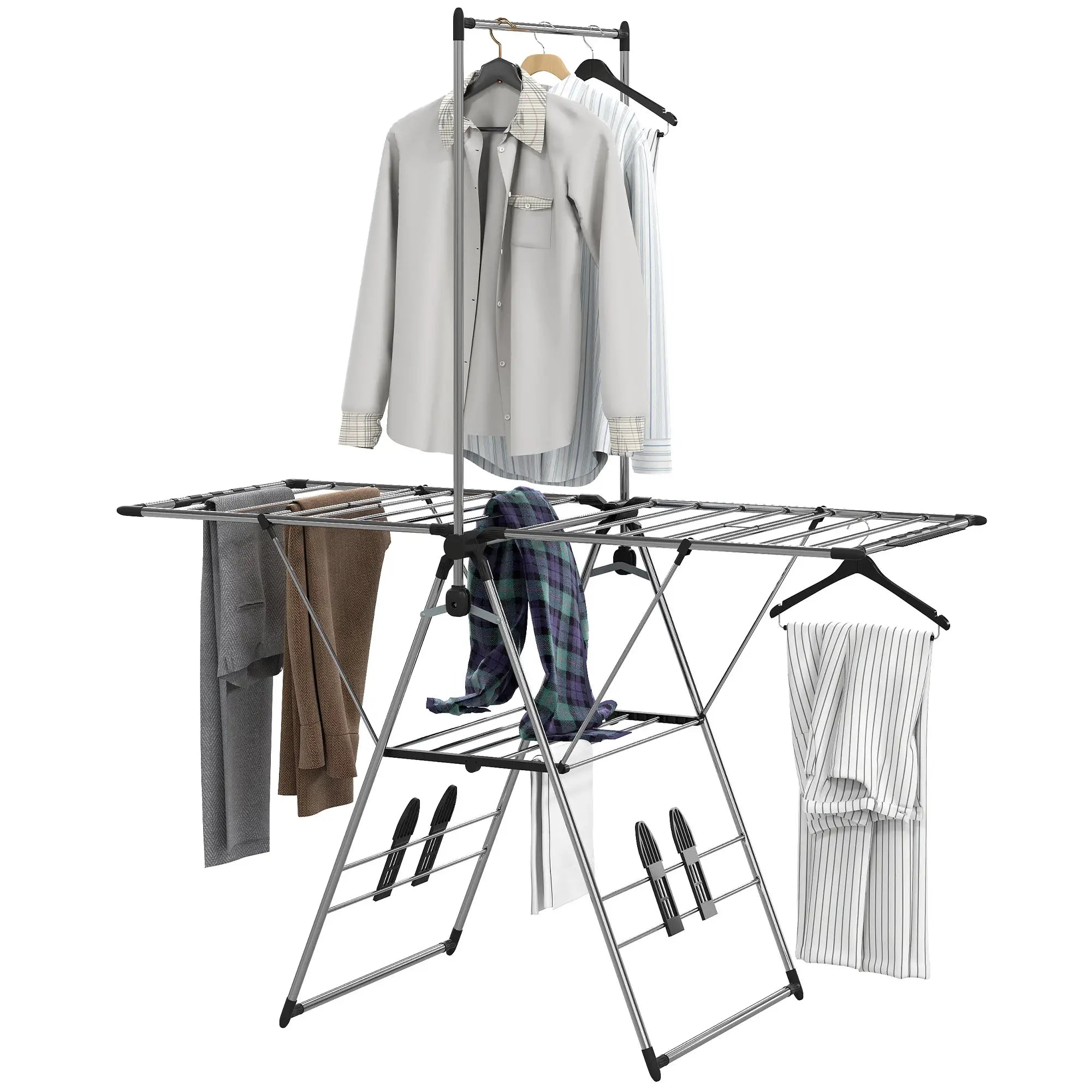 Foldable Stainless Steel Clothes Drying Rack, Adjustable Gullwings, Silver Bath Accessories Silver at Gallery Canada