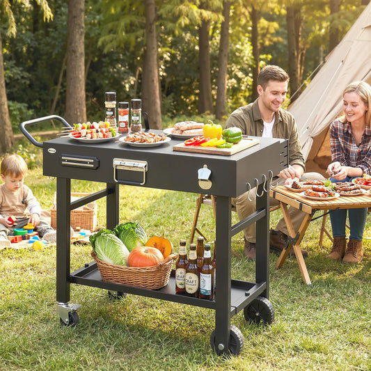 Outdoor Grill Cart, Folding Table With Magnetic Knife Holder, Hooks, Black Outdoor Grill Carts Black at Gallery Canada