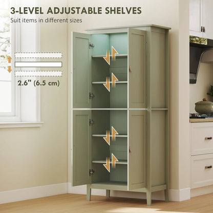 69.5" Tall Kitchen Pantry Cabinet, Motion Sensor LED Light, Green Kitchen Pantry Cabinets at Gallery Canada
