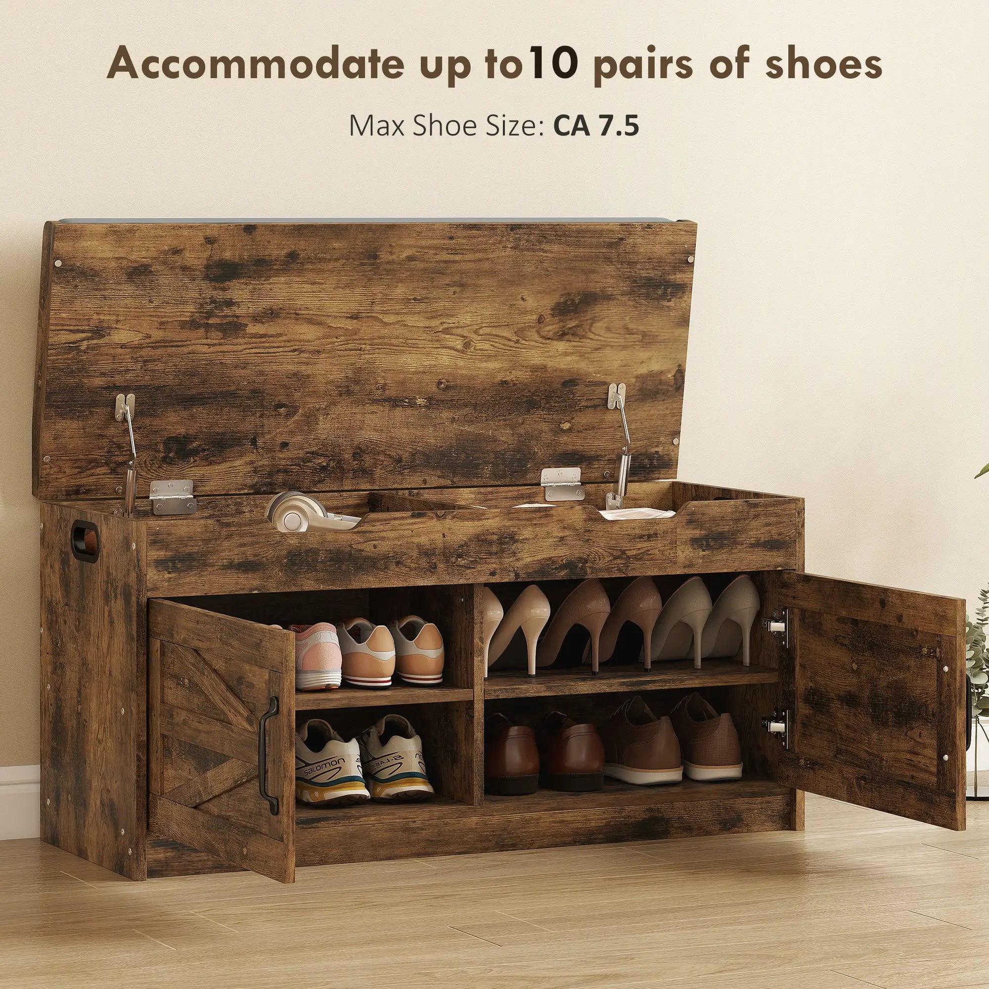 Shoe Storage Bench, 2-Tier Cabinet, Flip-Top, Padded Cushion, Rustic Brown Shoe Storage Cabinets & Racks at Gallery Canada