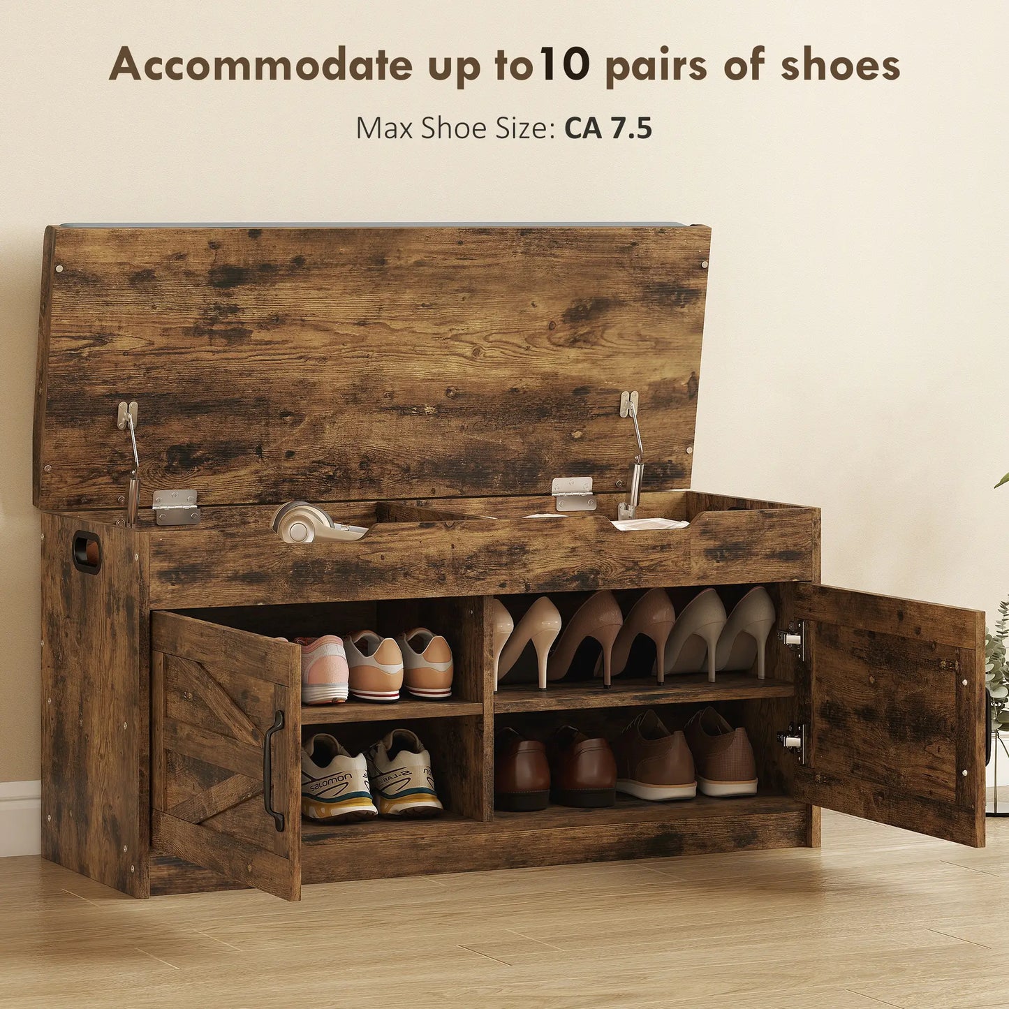 Shoe Storage Bench, 2-Tier Cabinet, Flip-Top, Padded Cushion, Rustic Brown Shoe Storage Cabinets & Racks at Gallery Canada
