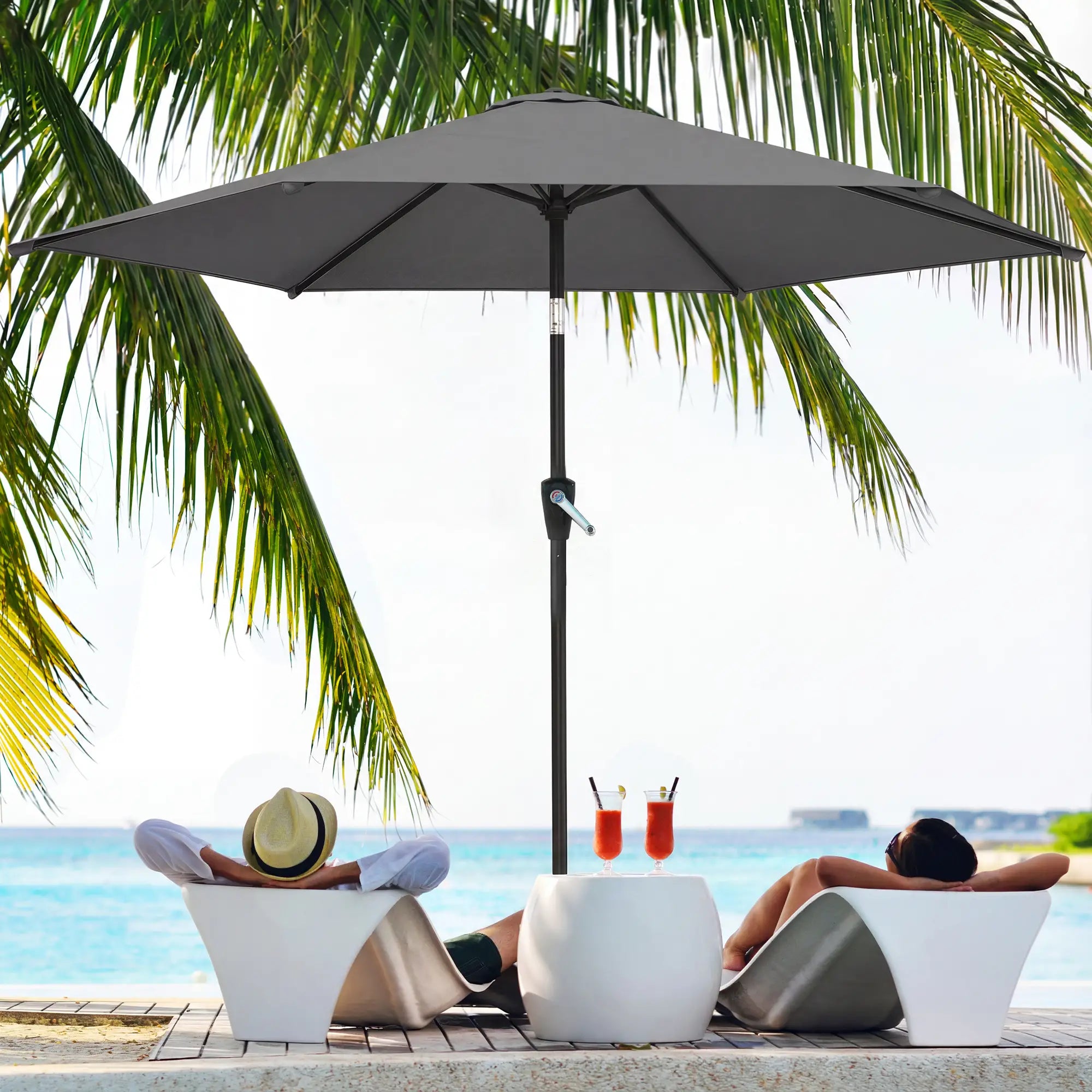 9FT Patio Umbrella, Outdoor Tilt Crank UV Protection Sun Umbrellas at Gallery Canada