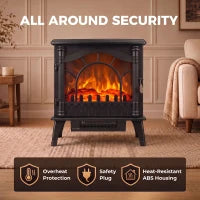 Cheminée électrique 1000W/2000W chauffage sur pied avec thermostat, effet flamme 3D, noir