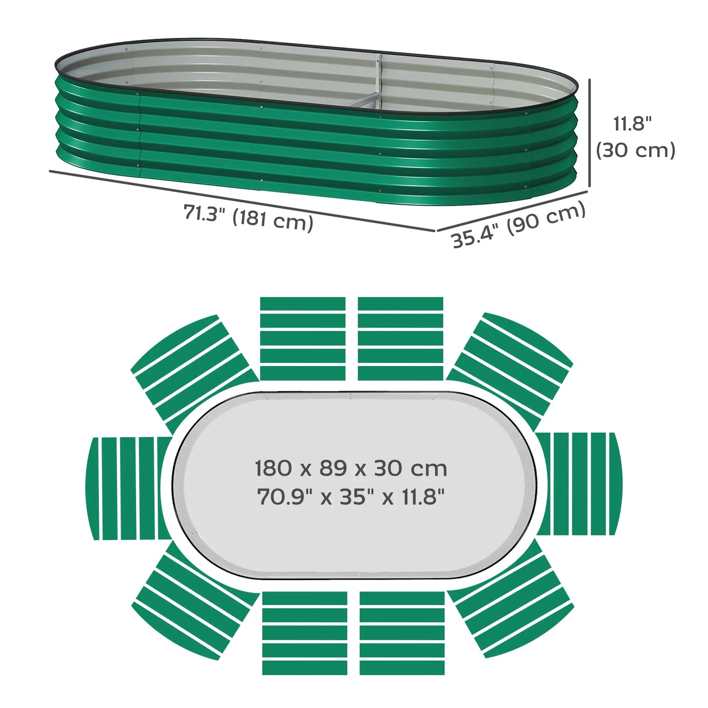 6' x 3' x 1' Galvanized Raised Garden Bed, Green Outdoor Planter Box, Green