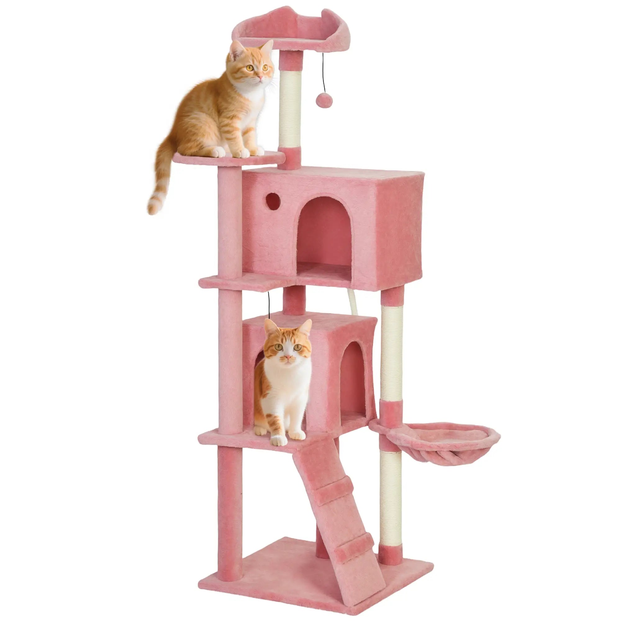 63 Inch Cat Tree with Sisal Posts, Condos, Perches, Hammock, Pink Cat Towers at Gallery Canada