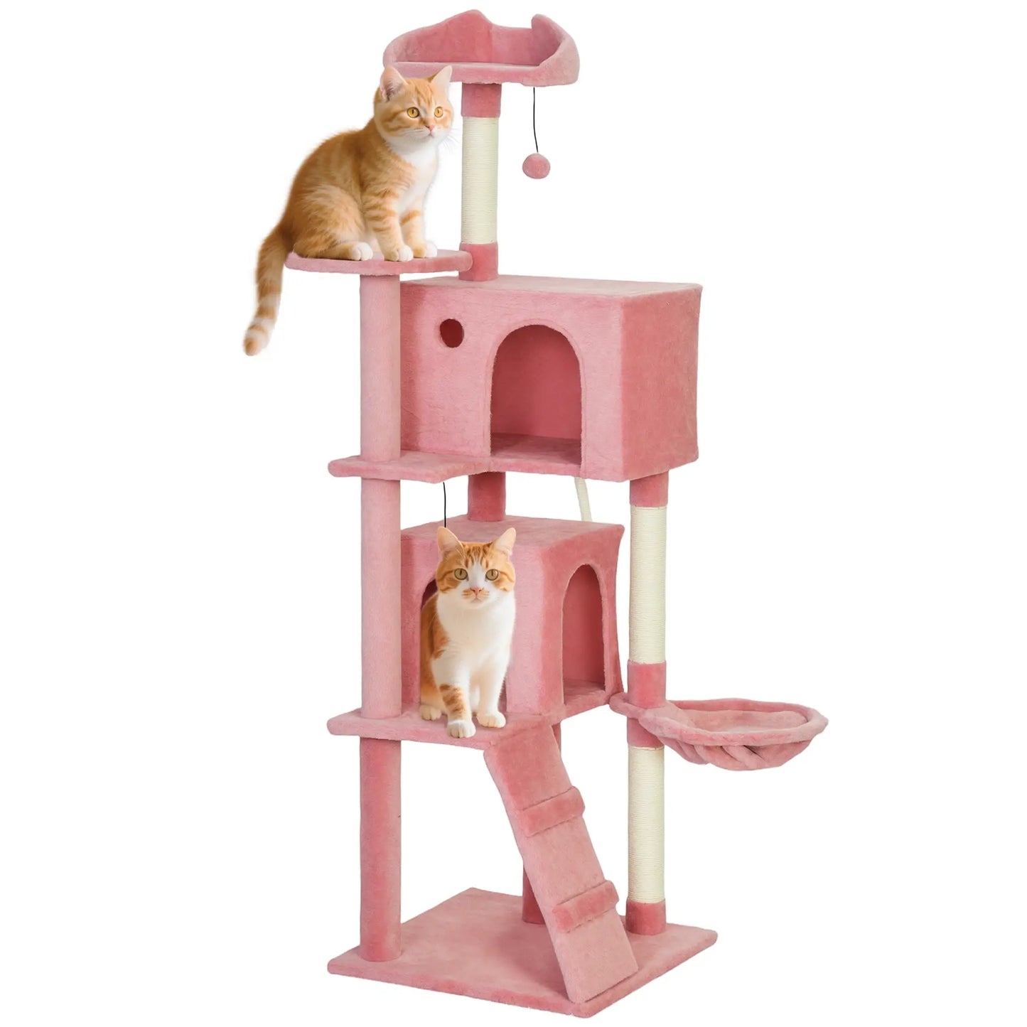 63 Inch Cat Tree with Sisal Posts, Condos, Perches, Hammock, Pink Cat Towers at Gallery Canada
