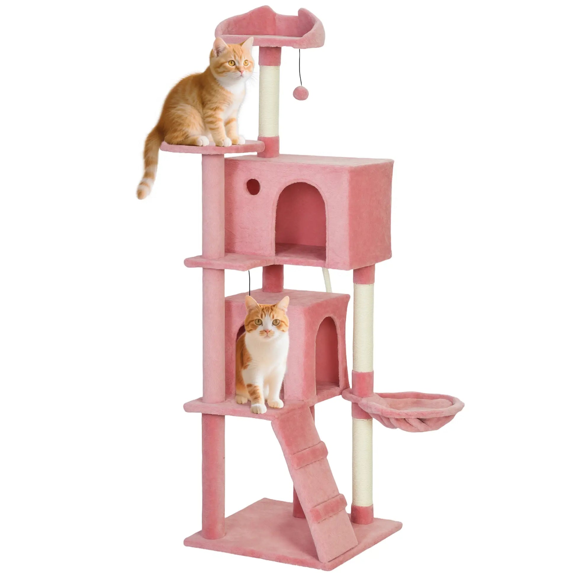 63 Inch Cat Tree with Sisal Posts, Condos, Perches, Hammock, Pink Cat Towers at Gallery Canada