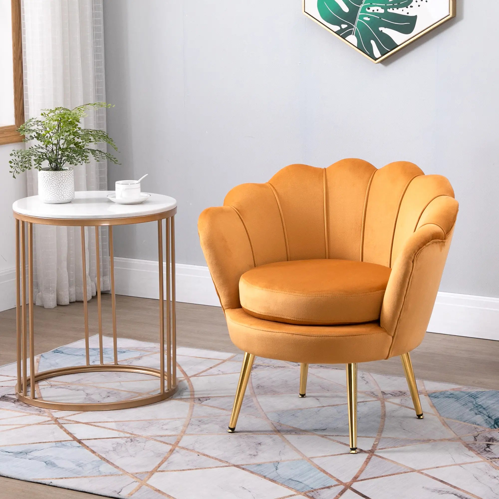 Modern Velvet Accent Chair, Gold Metal Legs, 1-Piece, Yellow Accent Chairs at Gallery Canada