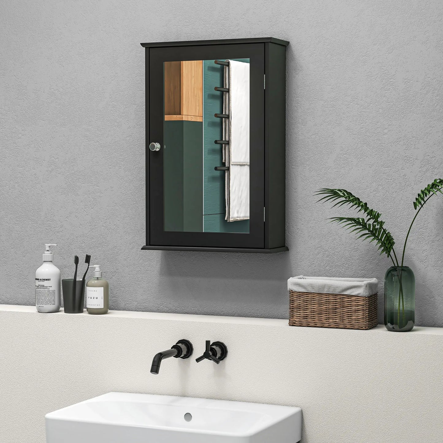 Wall Mounted Bathroom Mirror Cabinet with Shelves, Black Mirror Medicine Cabinets at Gallery Canada