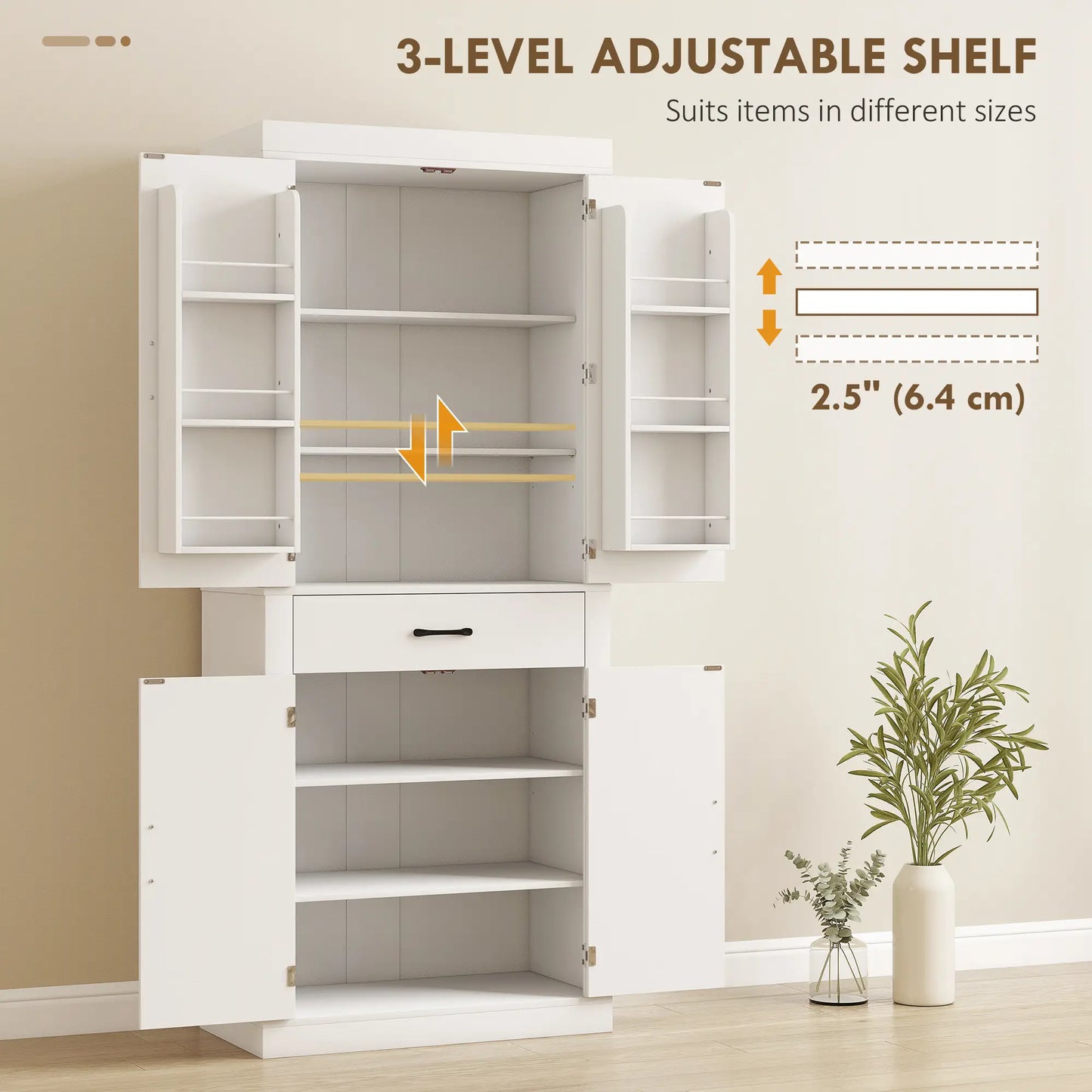 72 Inch Kitchen Pantry Cabinet, Farmhouse Storage, White Kitchen Pantry Cabinets at Gallery Canada