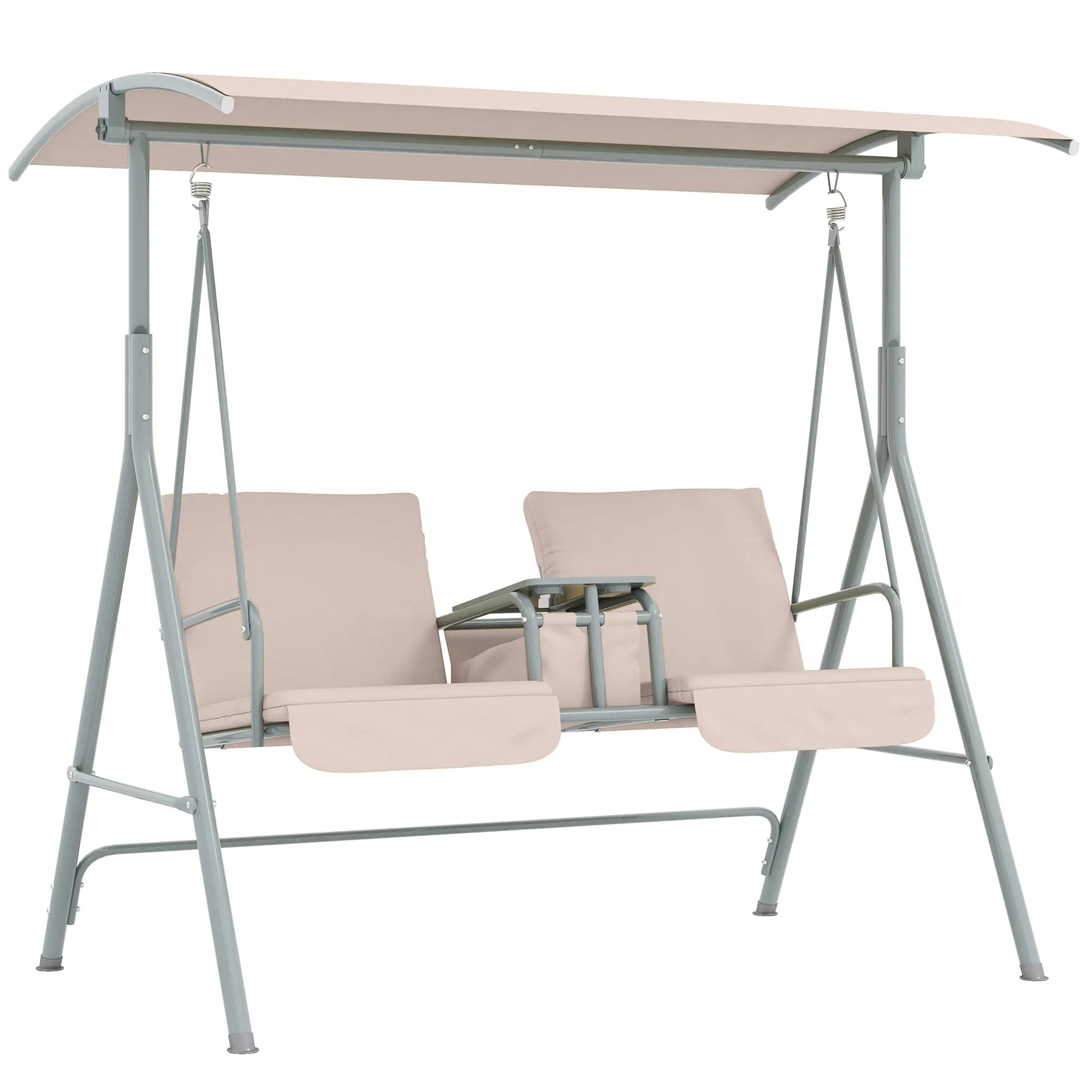 Double Outdoor Swing Chair, 2 Person, Covered, Beige Patio Swings with Stand at Gallery Canada