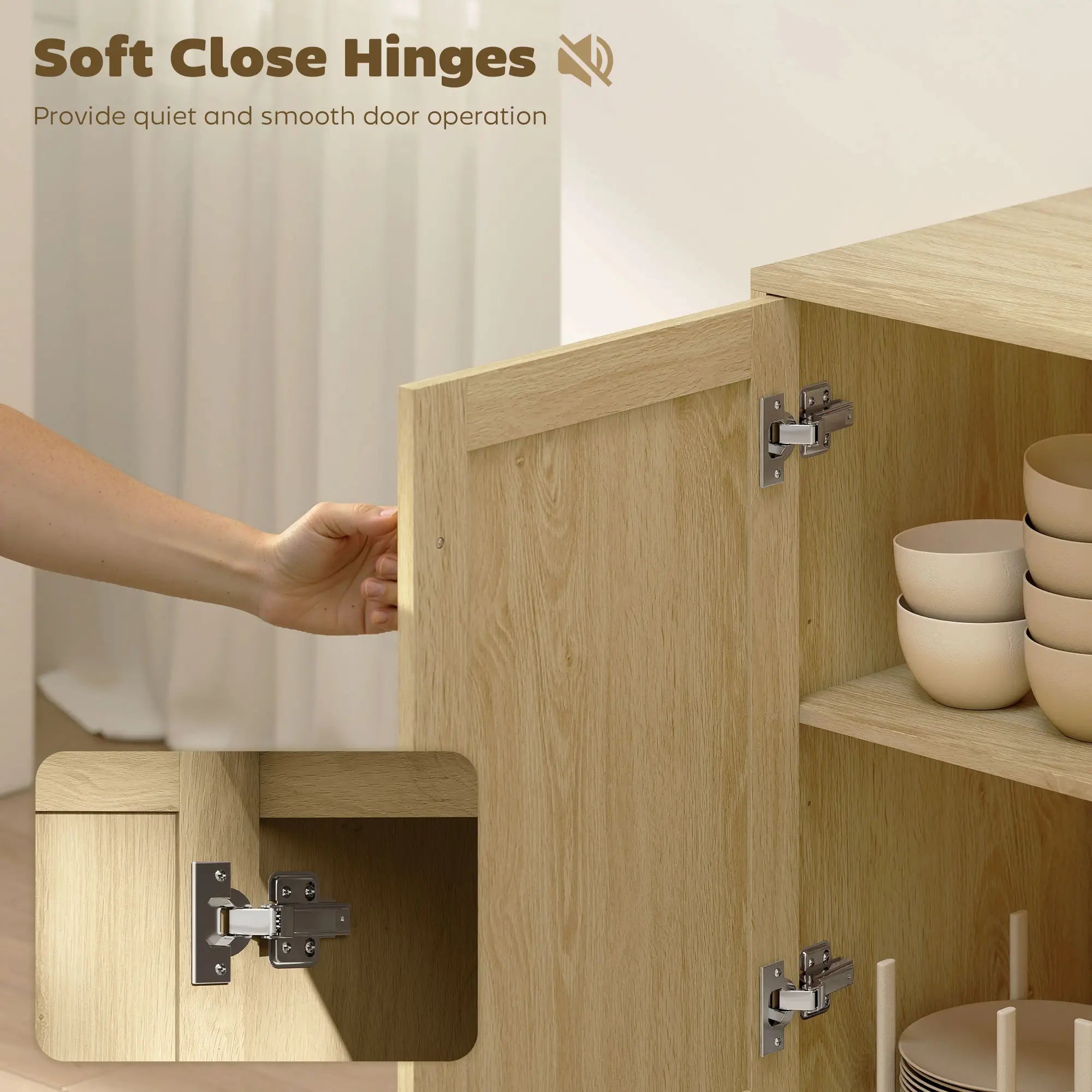 47 Inch Buffet Cabinet, Rattan Sideboard with Drawers, Natural Bar Cabinets at Gallery Canada