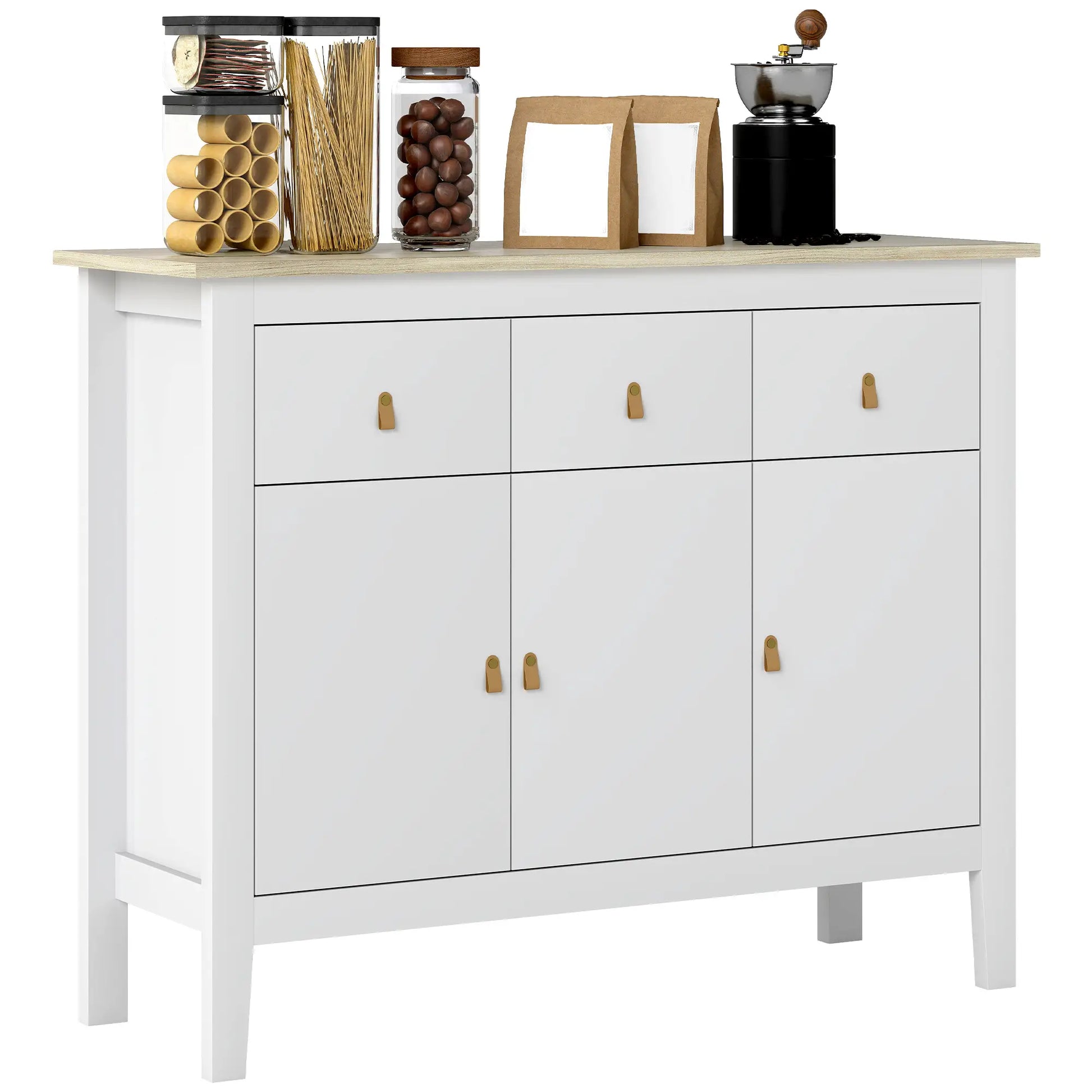 40" Sideboard Buffet Cabinet, 3 Drawers, 2 Adjustable Shelves, White Storage Cabinets at Gallery Canada