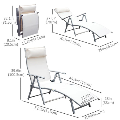Heavy Duty Adjustable Folding Chair, Outdoor Sun Lounger, 7 Positions, Cream Lounger Chairs at Gallery Canada
