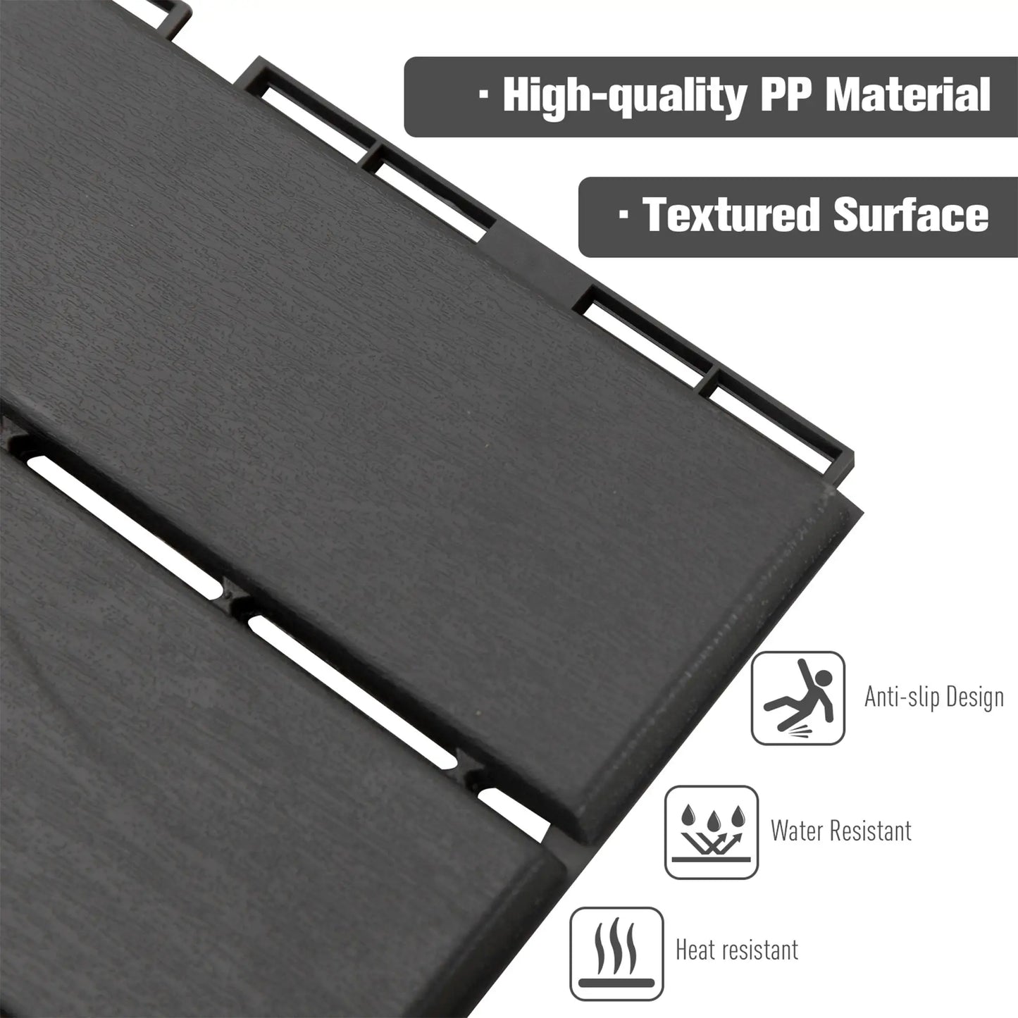 9 Pcs PP Interlocking Deck Tile, 12 x 12, Indoor Outdoor, Black Deck Tiles at Gallery Canada