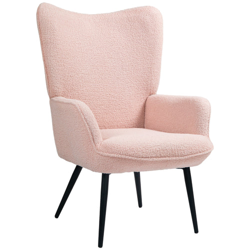Accent Sherpa Chair, Upholstered Armchair, Fluffy Wingback Chair for Living Room, Reading Room, Pink