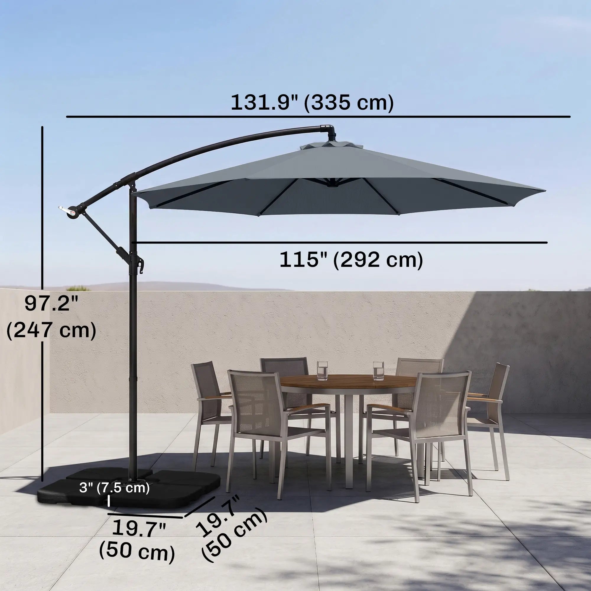 9.6ft Offset Patio Umbrella, Hanging Parasol, Crank, Dark Grey Cantilever Umbrellas at Gallery Canada
