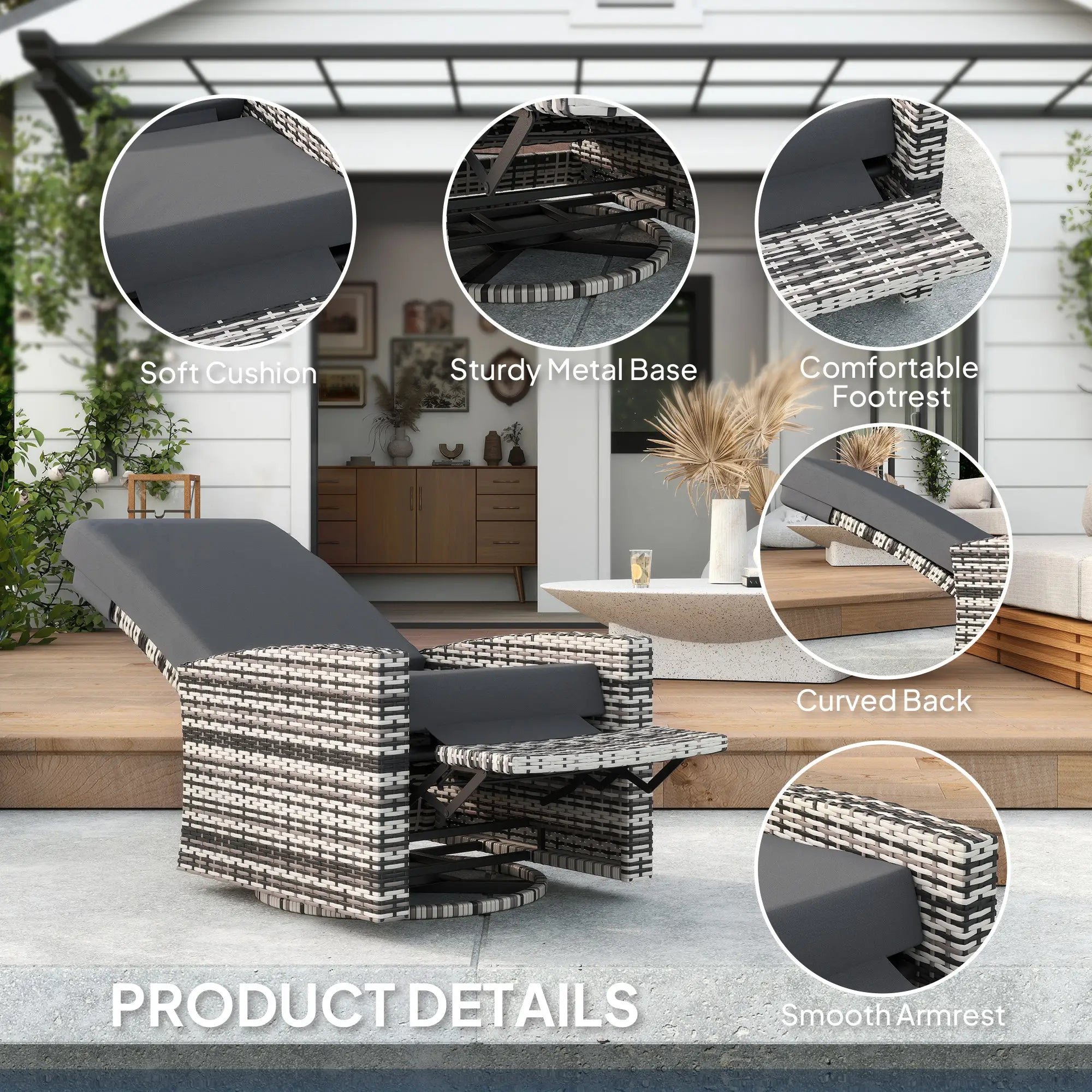 Outdoor Rattan Wicker Lounge Chair with Footrest, Soft Cushion, Grey Patio Chairs at Gallery Canada