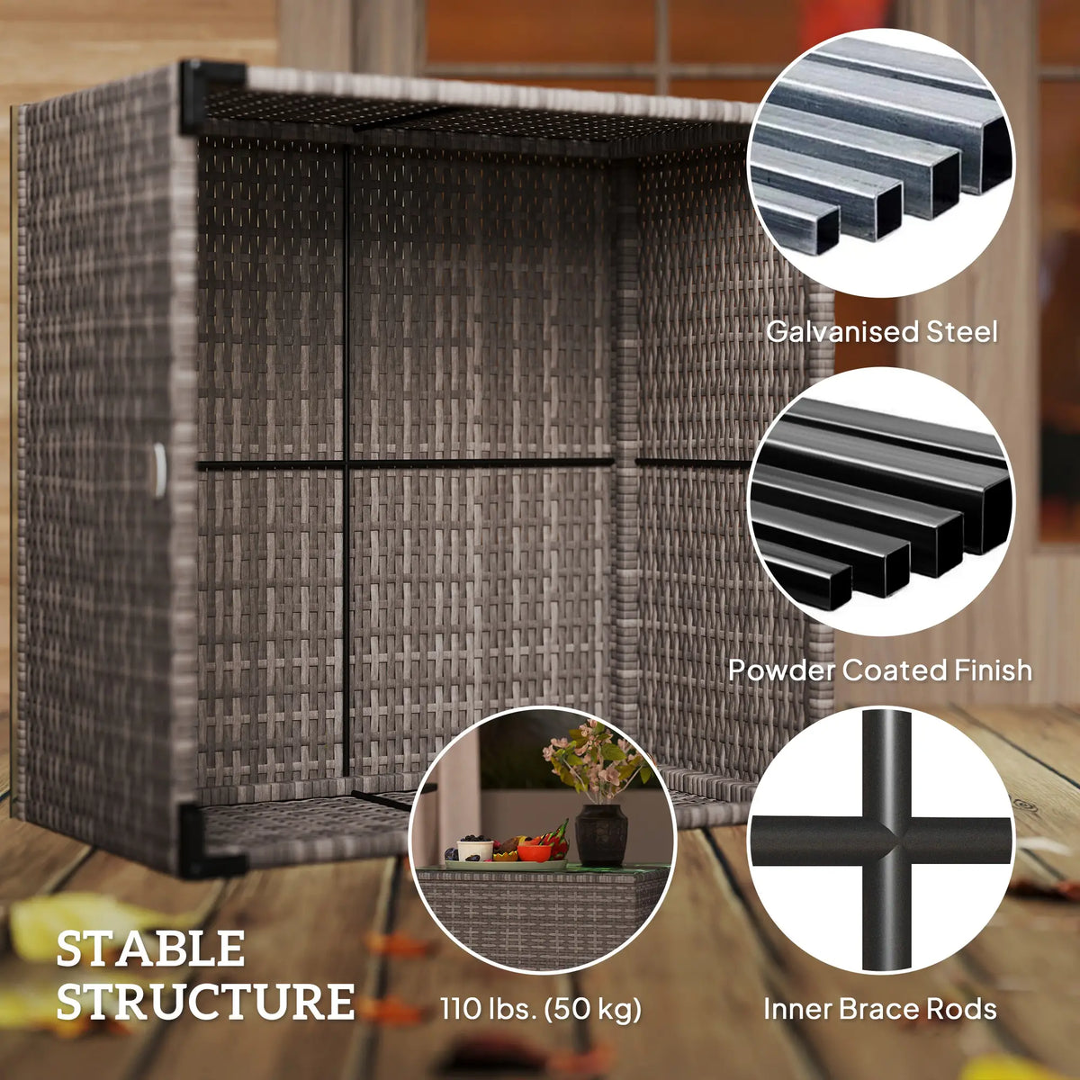 24.4" Patio Wicker Coffee Table, PE Rattan With Tempered Glass Top, Black Patio Side Tables at Gallery Canada
