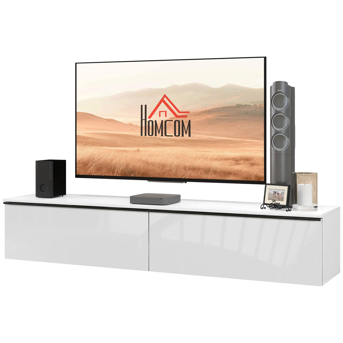 Wall Mounted TV Stand, Floating Cabinet for 70" TVs, White TV Stands White at Gallery Canada