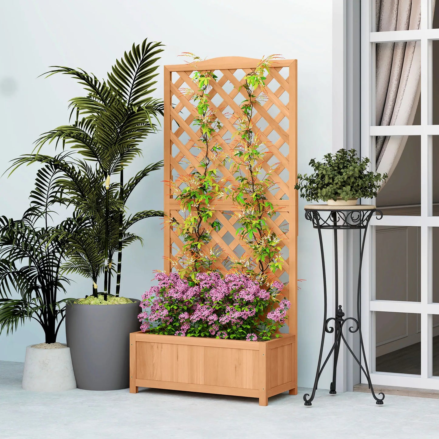 Wood Planter with Trellis, Raised Garden Bed, 30" x 14" x 67", Brown Raised Garden Beds at Gallery Canada