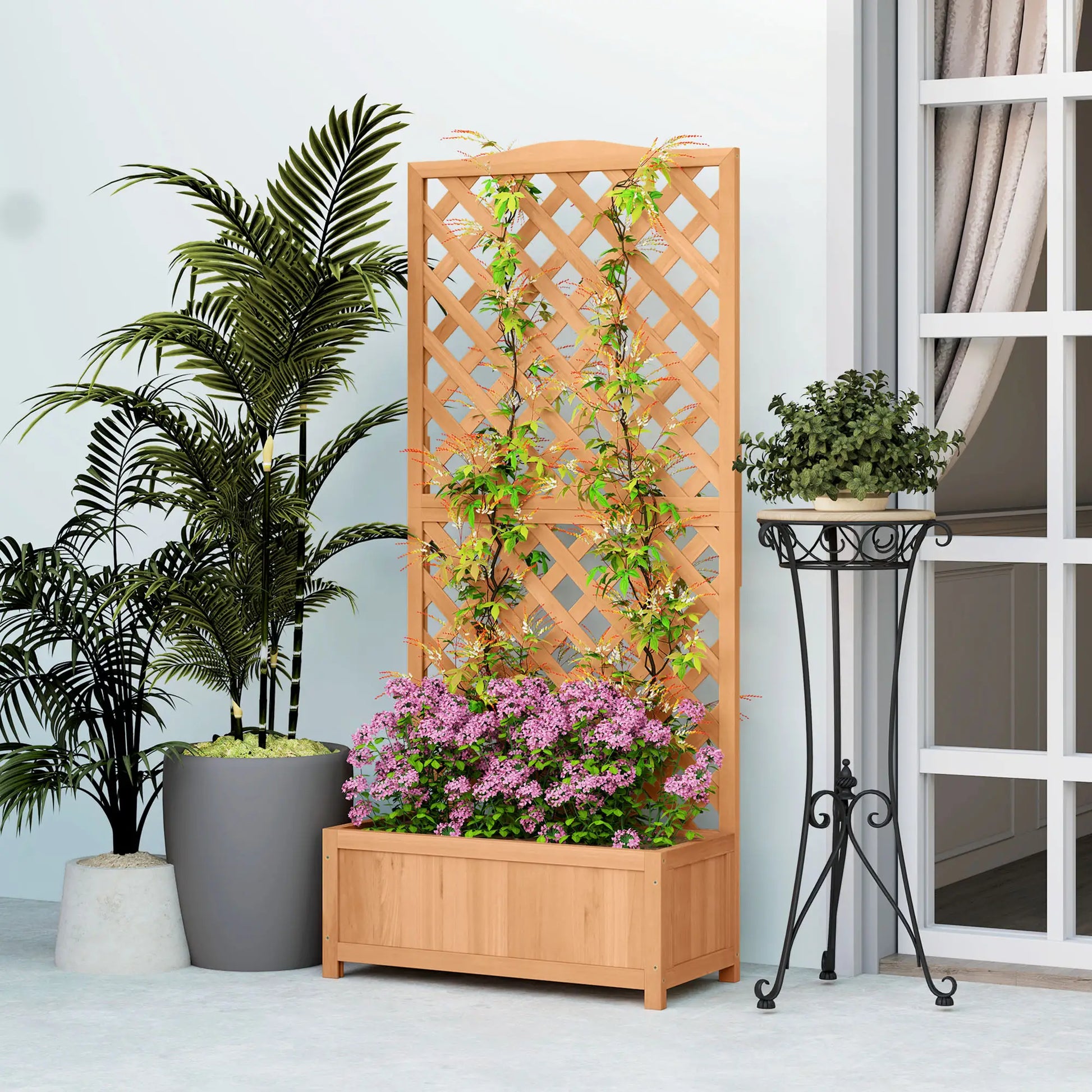 Wood Planter with Trellis, Raised Garden Bed, 30" x 14" x 67", Brown Raised Garden Beds at Gallery Canada