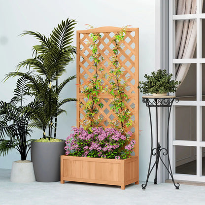 Wood Planter with Trellis, Raised Garden Bed, 30" x 14" x 67", Brown Raised Garden Beds at Gallery Canada