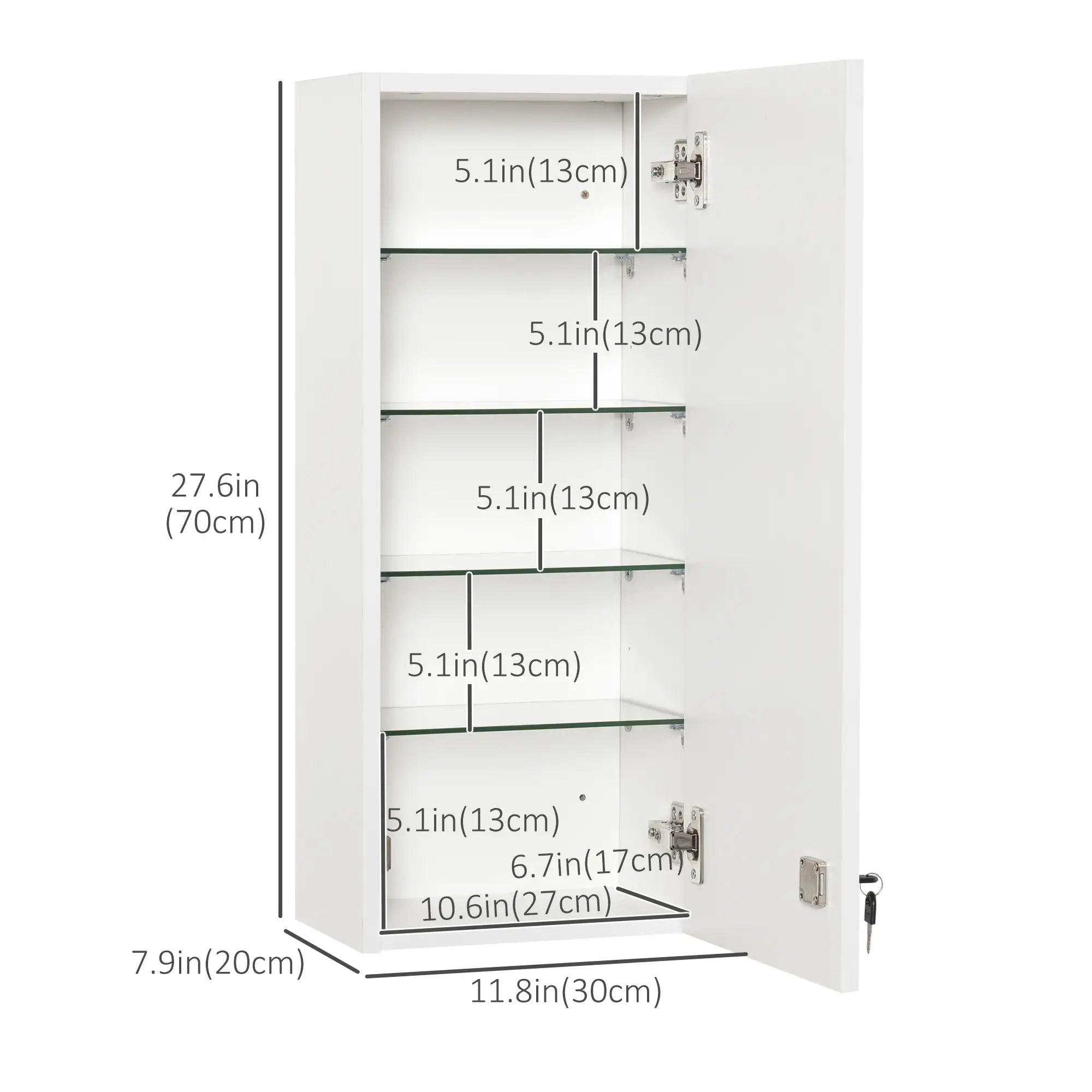 Wall Mount Medicine Cabinet, 5-Tier Lockable, Adjustable Shelves, White Mirror Medicine Cabinets at Gallery Canada