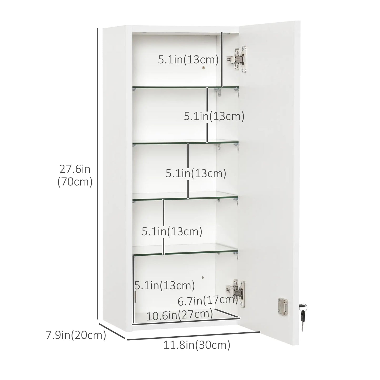 Wall Mount Medicine Cabinet, 5-Tier Lockable, Adjustable Shelves, White Mirror Medicine Cabinets at Gallery Canada