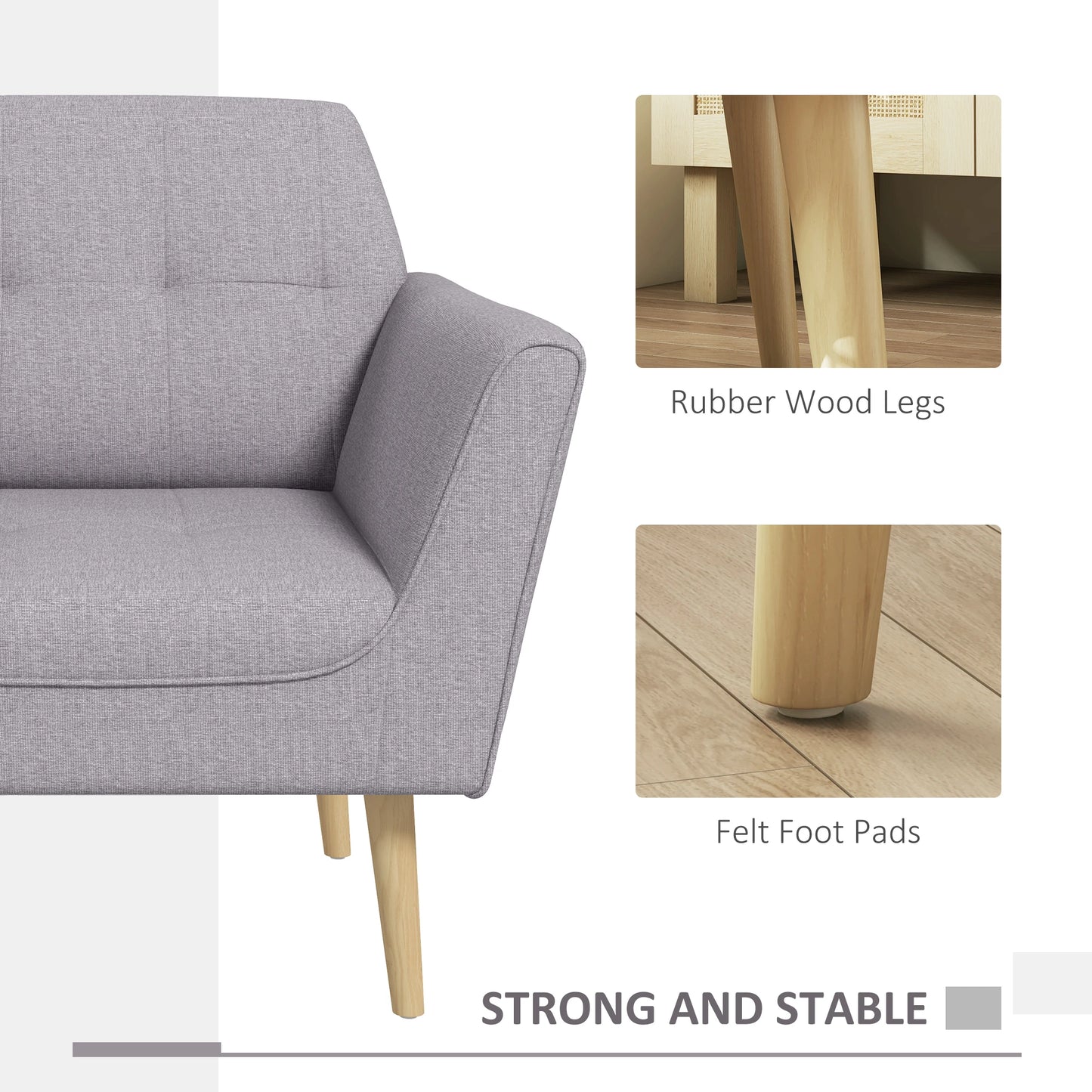 Upholstered Armchair, Modern Tufted Accent Chair, Rubber Wood Legs, Grey Accent Chairs at Gallery Canada
