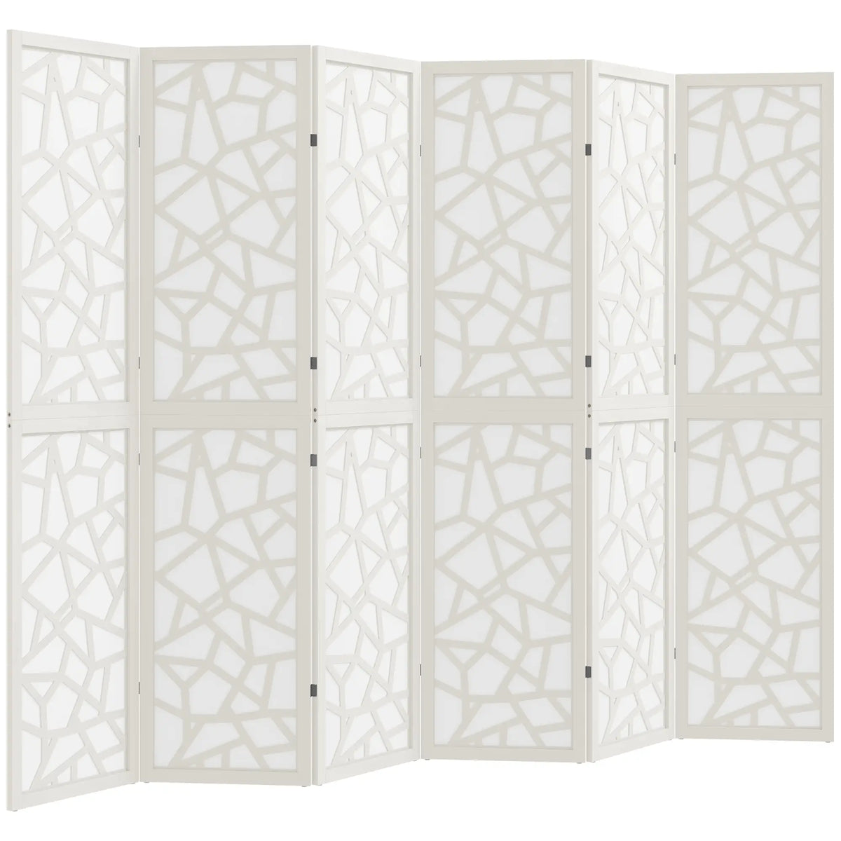 6 Panel Room Divider, 5.6 FT, Geometric Pattern Privacy Screen, White Room Dividers White at Gallery Canada
