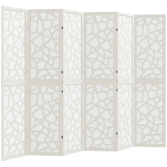 6 Panel Room Divider, 5.6 FT, Geometric Pattern Privacy Screen, White Room Dividers White at Gallery Canada
