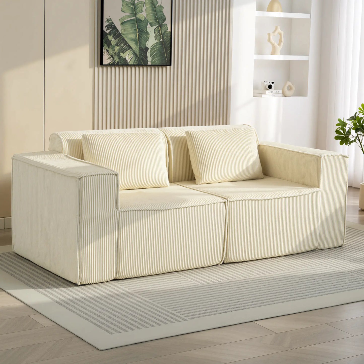 Boneless Couch, Corduroy 3 Seater Sofa, Deep Seat, Wide Armrests, Beige 3-Seater Sofas at Gallery Canada