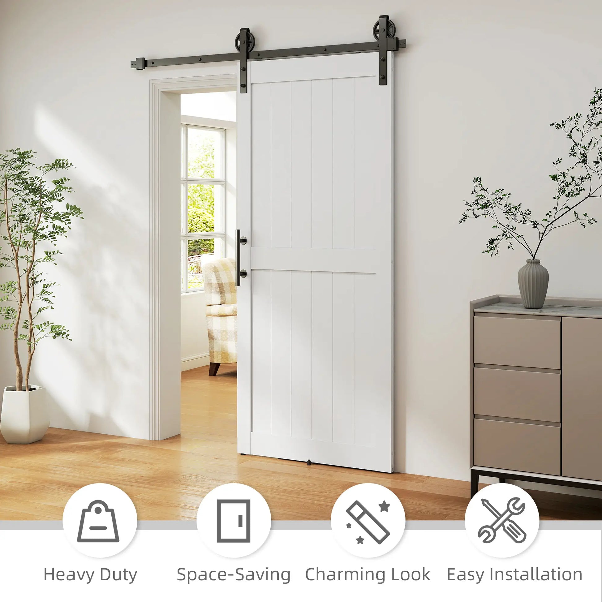 36inx84in Barn Door, 6FT Sliding Hardware Kit, White Door Hardware at Gallery Canada