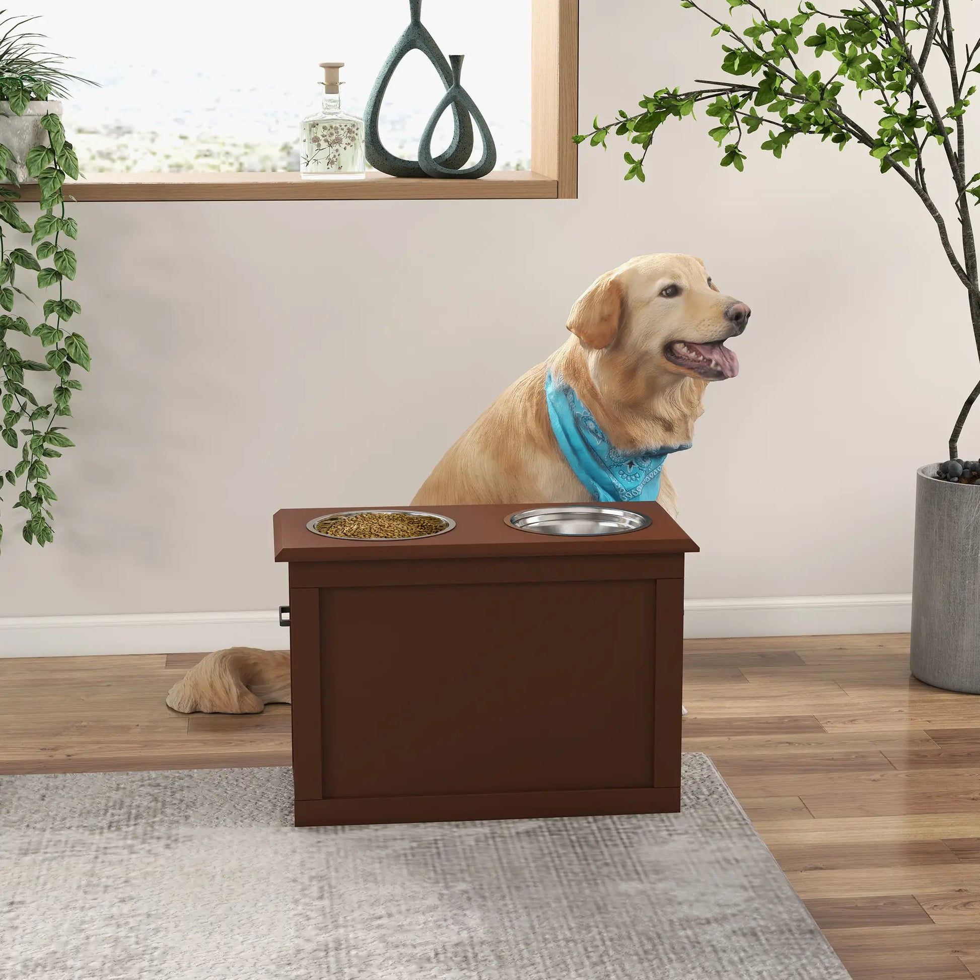 Elevated Dog Bowls with Storage, 2 Stainless Steel, Large, Brown Dog Bowls at Gallery Canada