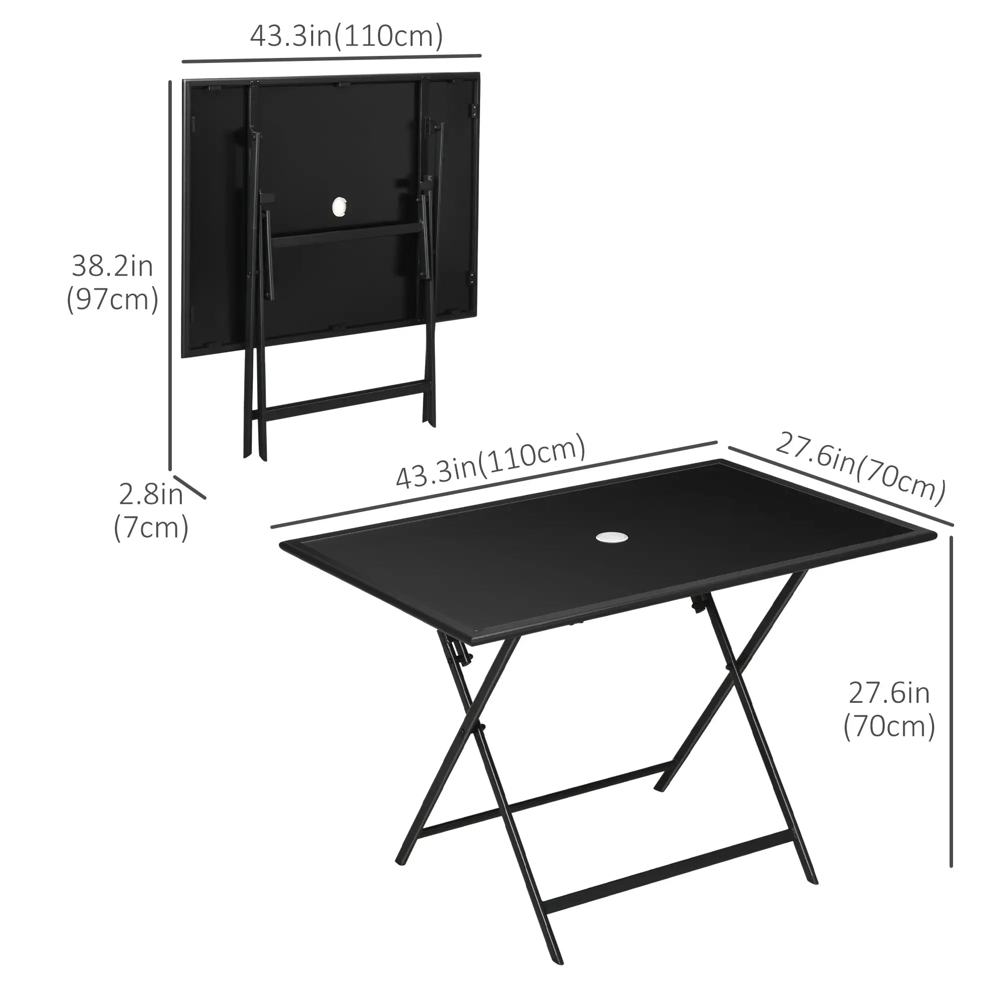 Foldable Outdoor Dining Table, Umbrella Hole, Glass Top, Metal Frame, Black Patio Side Tables at Gallery Canada
