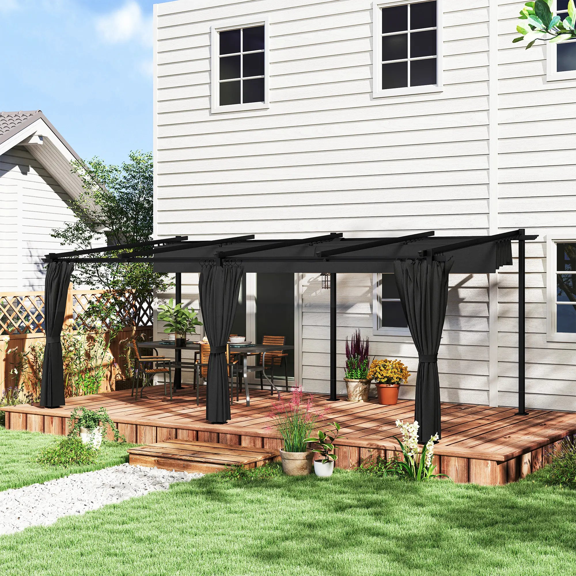 10' x 20' Metal Retractable Pergola Canopy, Outdoor Gazebo UPF30+ Sun Shade Pergolas at Gallery Canada