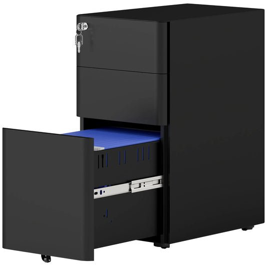 3 Drawer Filing Cabinet, Lockable Steel Office Storage, Black Office Cabinets & Cupboards Black at Gallery Canada