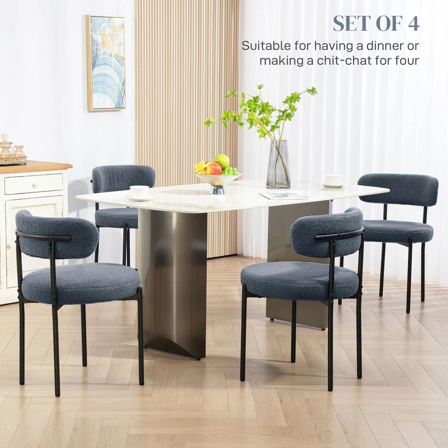 4 Pc Kitchen Chairs, Modern Dining, Berber Fleece Upholstery, Steel Legs, Grey Dining Chairs at Gallery Canada