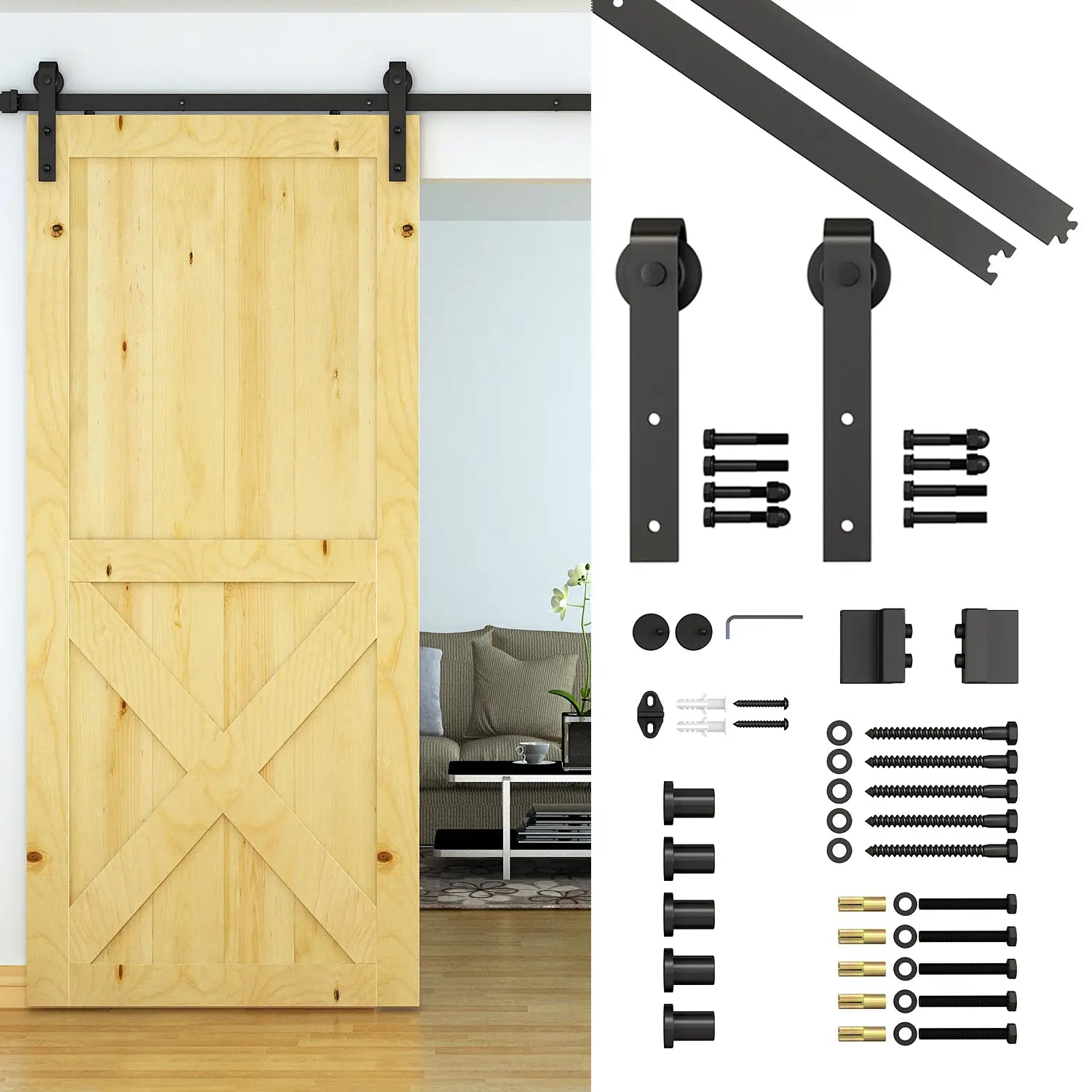 6.6FT Carbon Steel Sliding Barn Door Hardware, J Shape Roller Door Hardware at Gallery Canada
