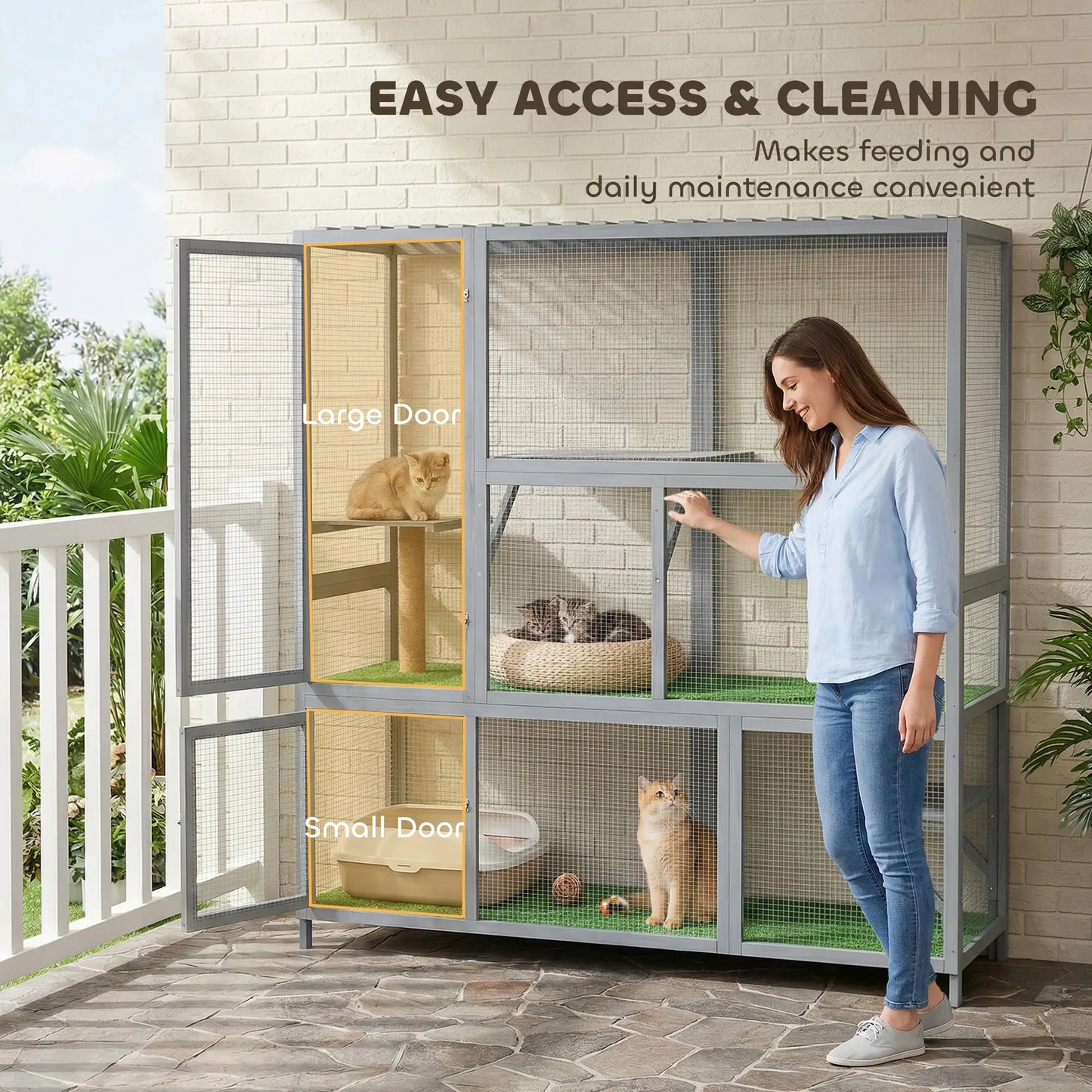 Wooden Catio, 77"H Cat House With Roof, Platforms, Scratching Post Outdoor Cat Enclosures at Gallery Canada