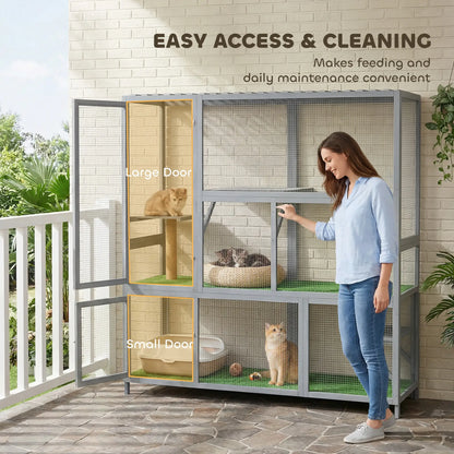 Wooden Catio, 77"H Cat House With Roof, Platforms, Scratching Post Outdoor Cat Enclosures at Gallery Canada